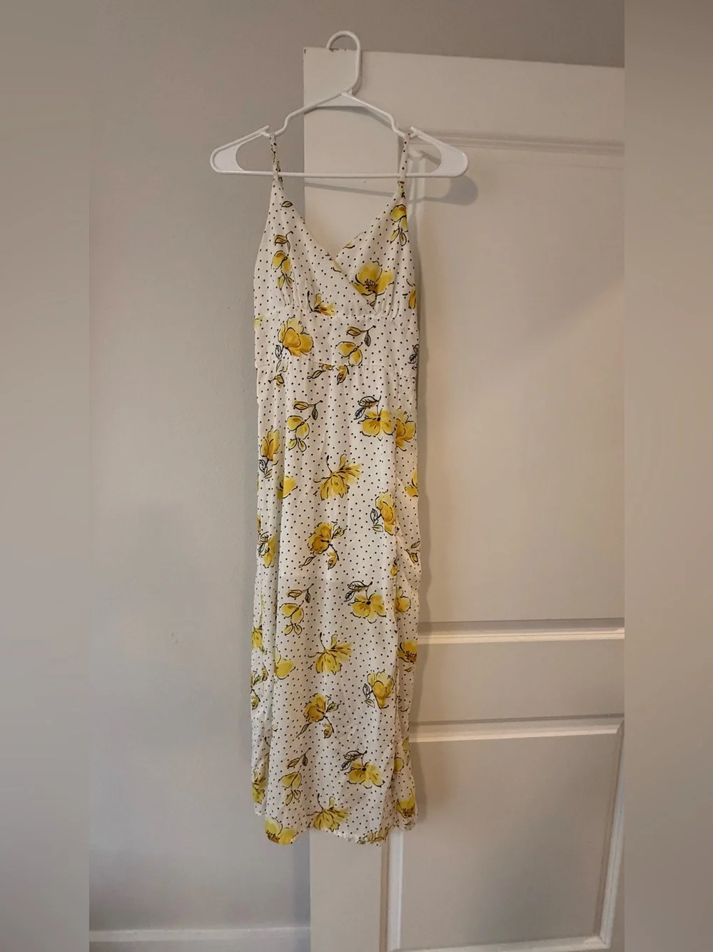 Abercrombie & Fitch White Yellow Floral Polka Dot Wrap Cami Maxi Dress❤️